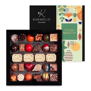 KW23/12 KARMELLO STANDARD-KOLLEKTION MIT LOGO UND HAPPY HALLELUJA PRALINEN