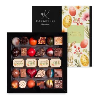 KW23/12 KARMELLO STANDARD-KOLLEKTION MIT LOGO UND HAPPY HALLELUJA PRALINEN